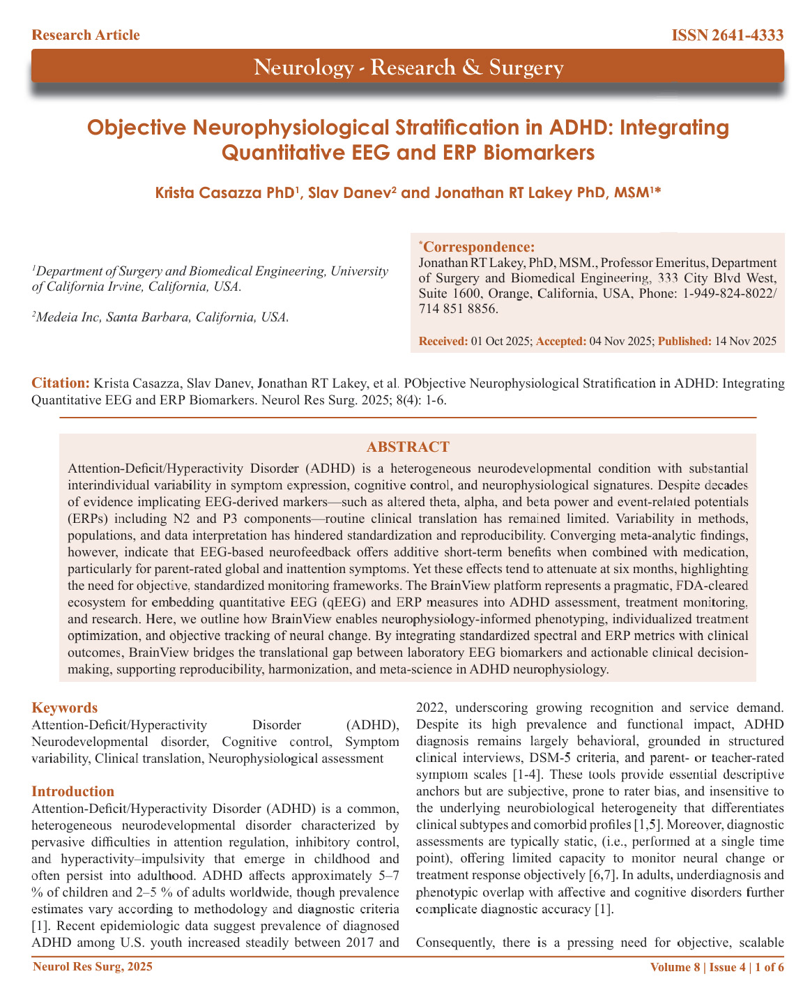 Objective Neurophysiological Stratification in ADHD: Integrating Quantitative EEG and ERP Biomarkers